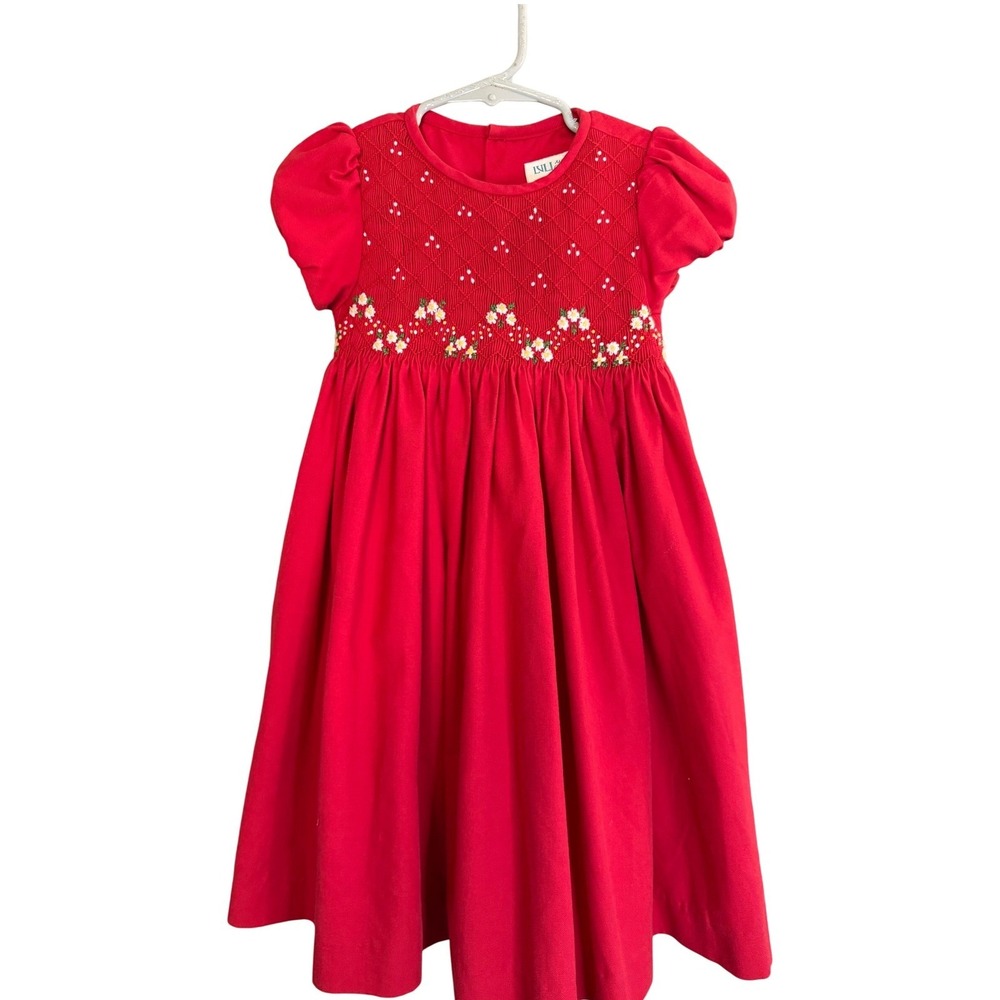 Luli & Me Girls Christmas Dress 4T Red Floral Holiday Playful Festive Lined Full